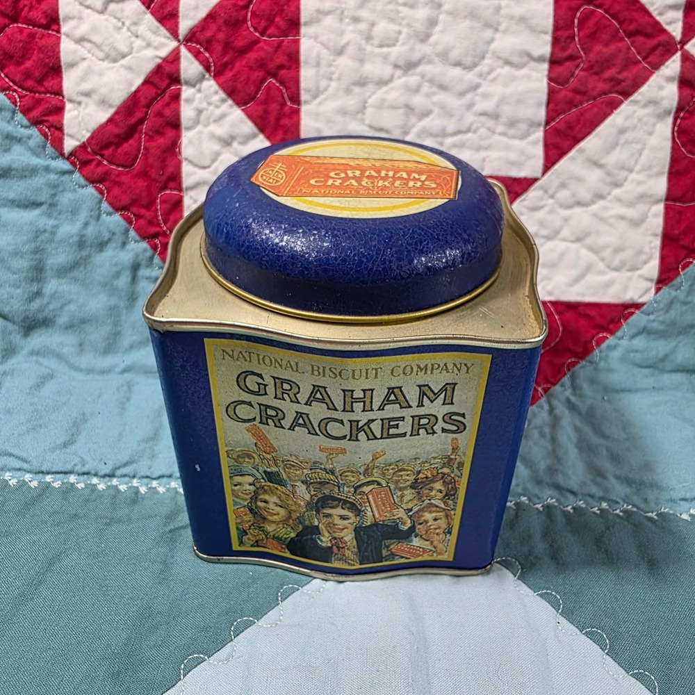 Bristolware Graham Crackers Blue Square Collectible Tin Small Blue Vintage Style